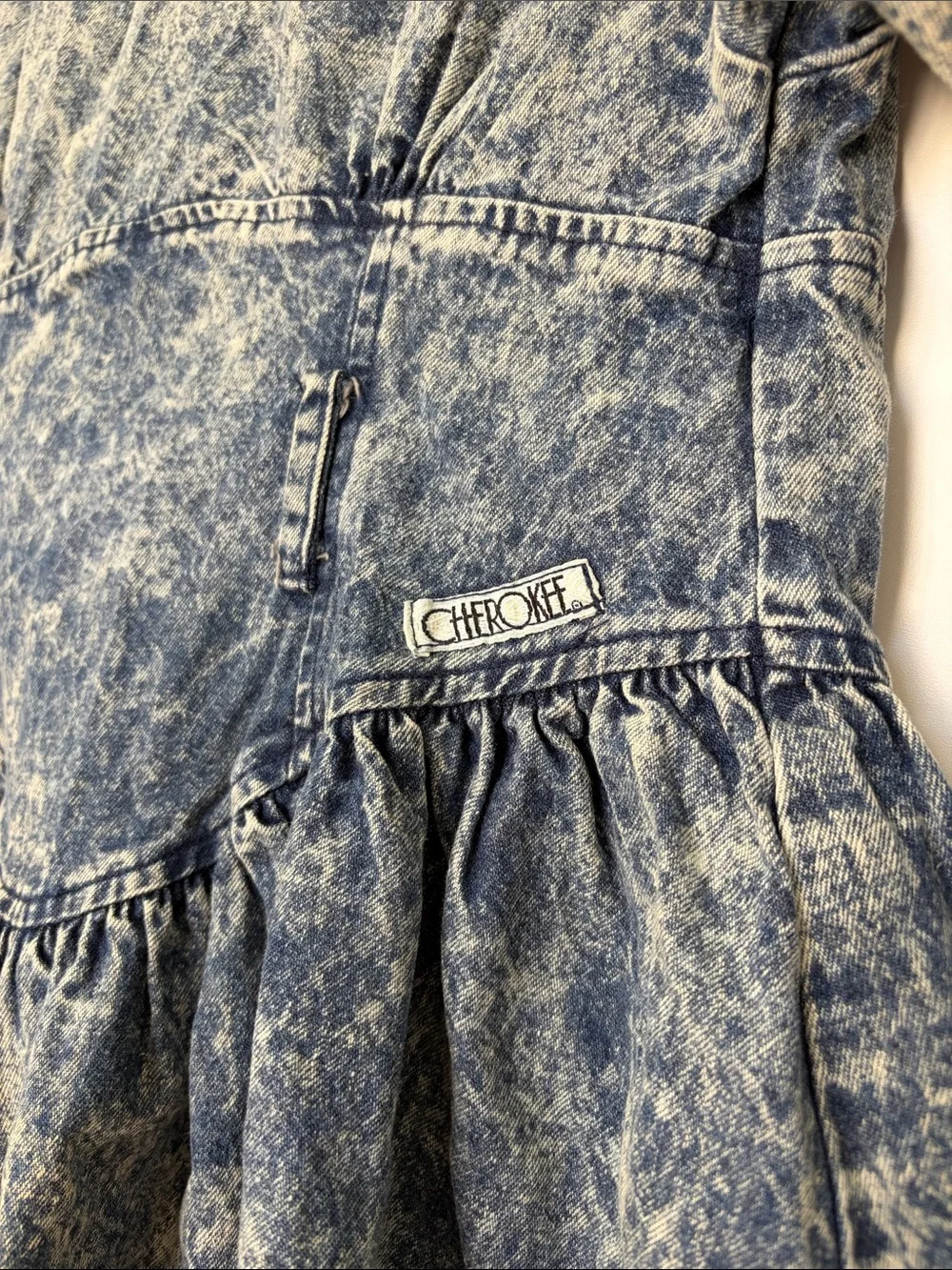 Vintage 80s Cherokee Girls Acid-Wash Denim Dress Western No Belt M